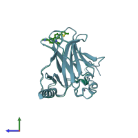 PDB entry 6gge coloured by chain, side view.