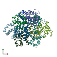 PDB entry 6ggs coloured by chain, front view.