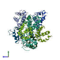 PDB entry 6ggs coloured by chain, side view.