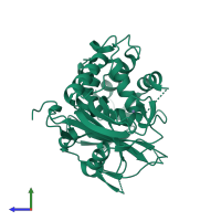 PDB entry 6gha coloured by chain, side view.