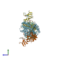 PDB entry 6ghm coloured by chain, side view.