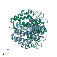PDB entry 6gib coloured by chain, side view.