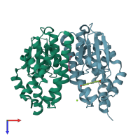 PDB entry 6gic coloured by chain, top view.