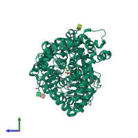 PDB entry 6gid coloured by chain, side view.