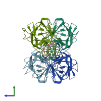 PDB entry 6giw coloured by chain, side view.