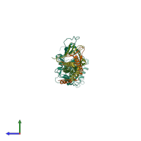 PDB entry 6gje coloured by chain, side view.