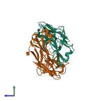 PDB entry 6gk8 coloured by chain, side view.