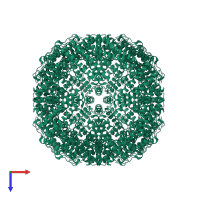 Homo 24-meric assembly 1 of PDB entry 6gkb coloured by chemically distinct molecules, top view.