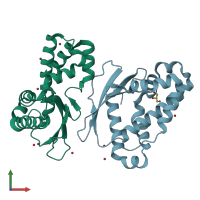 PDB entry 6gki coloured by chain, front view.