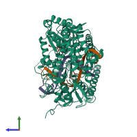 PDB entry 6gkm coloured by chain, side view.