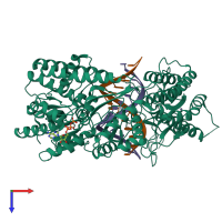 PDB entry 6gkm coloured by chain, top view.
