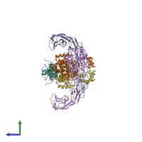 PDB entry 6gl7 coloured by chain, side view.