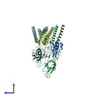 PDB entry 6gma coloured by chain, side view.