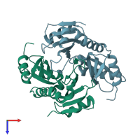 PDB entry 6gme coloured by chain, top view.