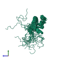 PDB entry 6gms coloured by chain, ensemble of 20 models, side view.