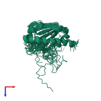 PDB entry 6gms coloured by chain, ensemble of 20 models, top view.