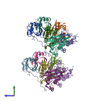 PDB entry 6gmx coloured by chain, side view.