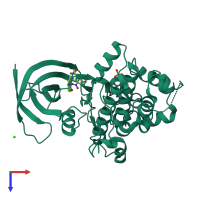 Monomeric assembly 1 of PDB entry 6gn1 coloured by chemically distinct molecules, top view.