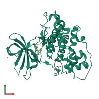 Monomeric assembly 2 of PDB entry 6gn1 coloured by chemically distinct molecules, front view.