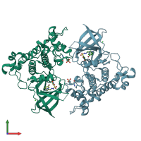 PDB entry 6gn1 coloured by chain, front view.