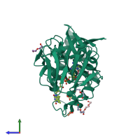 PDB entry 6gna coloured by chain, side view.