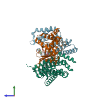 PDB entry 6gnk coloured by chain, side view.