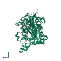 PDB entry 6gnu coloured by chain, side view.