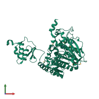 PDB entry 6goc coloured by chain, front view.