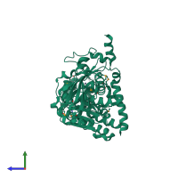 PDB entry 6goc coloured by chain, side view.