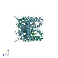 PDB entry 6gpa coloured by chain, side view.