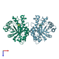 PDB entry 6gpa coloured by chain, top view.