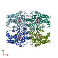 PDB entry 6gpl coloured by chain, front view.