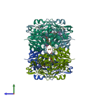 PDB entry 6gpl coloured by chain, side view.