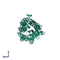 PDB entry 6gq0 coloured by chain, side view.