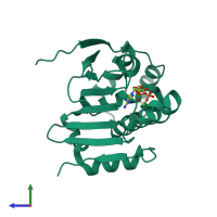 PDB entry 6gq6 coloured by chain, side view.