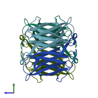 PDB entry 6gq8 coloured by chain, side view.