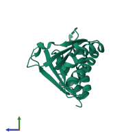 PDB entry 6gqe coloured by chain, side view.