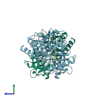 PDB entry 6gqj coloured by chain, side view.