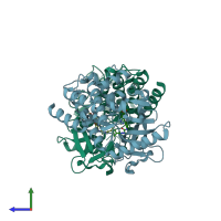 PDB entry 6gql coloured by chain, side view.