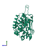 PDB entry 6gqq coloured by chain, side view.