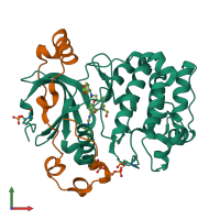 Hetero dimeric assembly 1 of PDB entry 6gr8 coloured by chemically distinct molecules, front view.