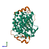 Hetero dimeric assembly 1 of PDB entry 6gr8 coloured by chemically distinct molecules, side view.