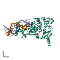 PDB entry 6grb coloured by chain, front view.