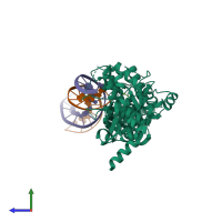 PDB entry 6grb coloured by chain, side view.