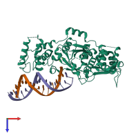 PDB entry 6grb coloured by chain, top view.