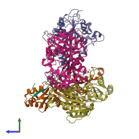 PDB entry 6grh coloured by chain, side view.