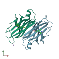 PDB entry 6grp coloured by chain, front view.