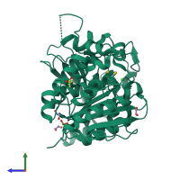 PDB entry 6grw coloured by chain, side view.