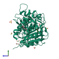 PDB entry 6gs0 coloured by chain, side view.