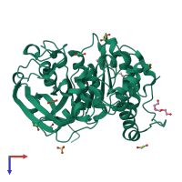 PDB entry 6gs0 coloured by chain, top view.